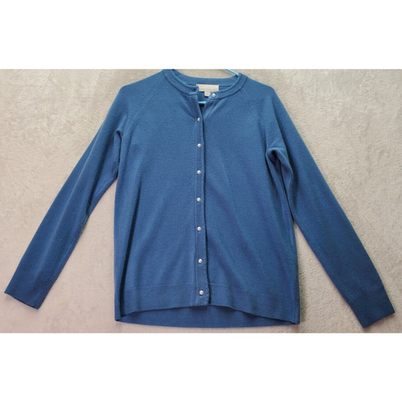 Carolyn Taylor Cardigan Womens Petite Medium Blue Knit Long Sleeve Button‎ Front - Picture 1 of 9